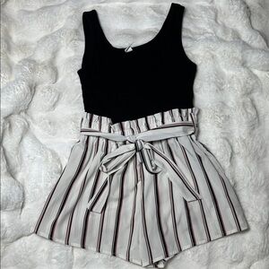 Black and White Striped Romper with Bow